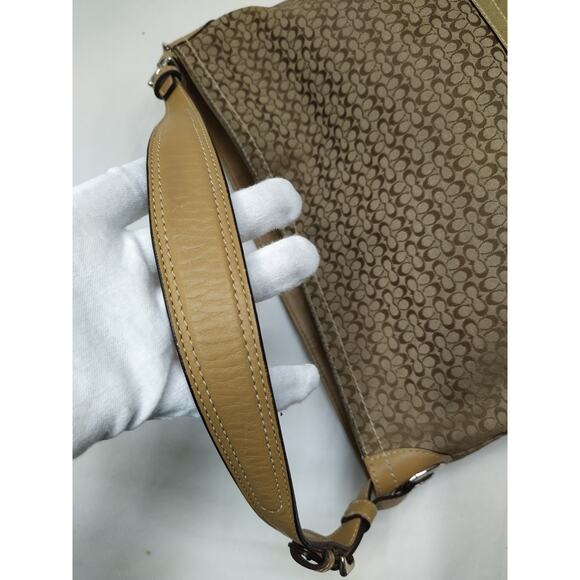 Coach Signature Brown Canvas Suede Hobo Shoulder Bag - Picture 7 of 16